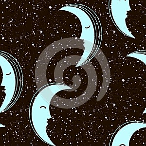 Moon. Space cartoon seamless pattern.  Perfect for design templates, wallpaper, wrapping, fabric and textile. Vector illustration