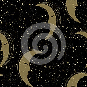 Moon. Space cartoon seamless pattern.  Perfect for design templates, wallpaper, wrapping, fabric and textile. Vector illustration