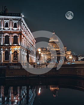 Moon on St. Isaac`s Cathedral