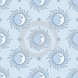 Moon and Star. Seamless pattern.