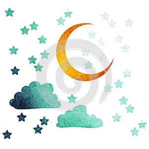 Moon and stars