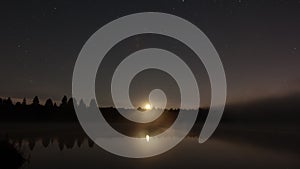 The Moon and Stars above a Lake at Night