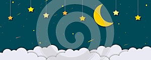 Moon with stars and cloud in midnight, Concept for mid autumn festival and greeting card.