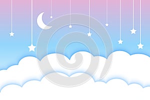 moon stars and clouds colorful papercut style background