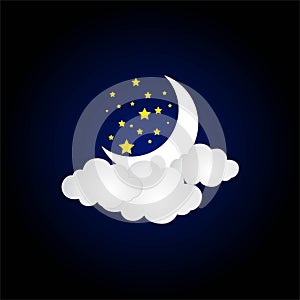 Moon and Stars and clouds Night Sky Background stock vector illustration