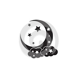 Moon, stars and clouds vector icon on background. Night sky icon.