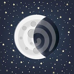 Moon with Stars in flat dasign style. Vector illustration.