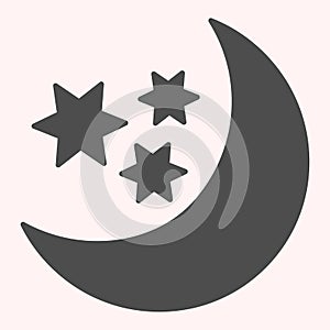 Moon and stars glyph icon. Night sky with moon terminator. Astronomy vector design concept, solid style pictogram on