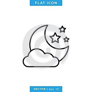 Moon and Stars Icon Vector Illustration Design Template. Weather Sign and Symbol. Editable Stroke