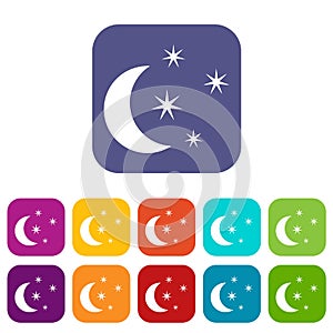 Moon and stars icons set