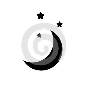 Moon stars logo illustration. Astrology icon tattoo art background. Hand drawn black night time abstract design dream astronony