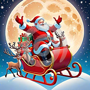 Moon stars night flight christmas holiday santa sleigh magic