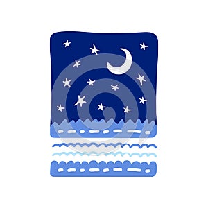 Moon and stars in the night sky. Hand-drawn cartoon collection. Vector illustration.