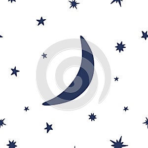 Moon and stars seamless pattern. Doodle vector