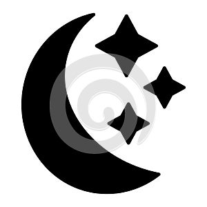 Moon and stars solid icon. Dreamvector illustration isolated on white. Night glyph style design, designed for web and