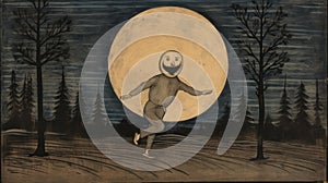 Moon Stepping Man: A Lowbrow Art Drawing Inspired By Hugo Simberg