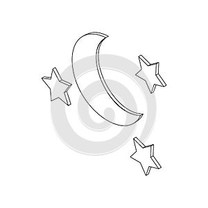 Moon and sters icon, isometric 3d style