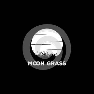 Moon Sunset Sunrise Grass Silhouette Logo Design
