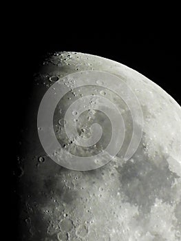 Moon surface with craters, mares and mountains