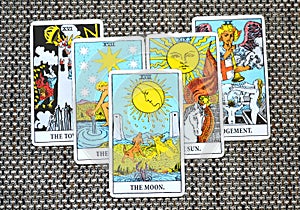 The Moon Tarot Card Dreams, nightmares, illusion, hidden things photo