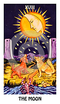 The Moon Tarot Card Major Arcana Rider Waite Smith