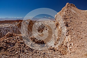 Moon valley in Atacama with dune and Licancabur volcano