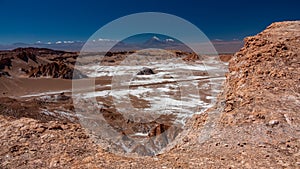 Moon valley with road and Licancabur volcano