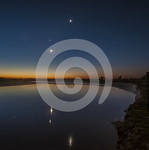 Moon, Venus, Mars, Jupiter and Mercury over the river Sozh