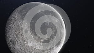 The moon view. Earth`s natural satellite surface. 3d render with place for text