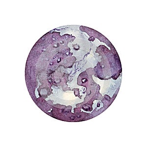 Moon. Watercolor planet of solar system for print design. Art element. Isolated on white background.