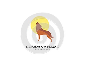 The moon with wolf or fox logo design vector