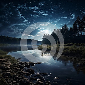 moonbeam in river landscape
