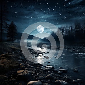 moonbeam in river landscape