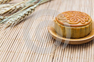 Mooncake, Chinese Midautumn festival dessert with copyspace photo