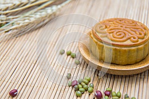 Mooncake, Chinese Midautumn festival dessert with copyspace