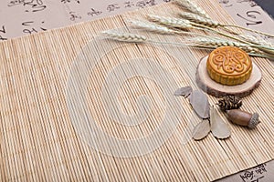 Mooncake, Chinese Midautumn festival dessert with copyspace photo