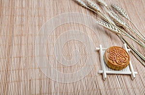 Mooncake, Chinese Midautumn festival dessert with copyspace photo