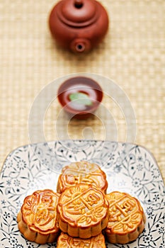 Mooncake and Chinese tea, vertical, Mobile phone wallpaper