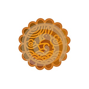 Mooncake icon design. Chinese Mid-Autumn Festival symbol with a lunar rabbit.