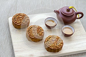 Mooncakes offering to friends or family gathering during the mid-autumn festival