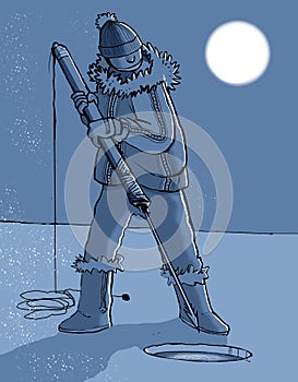 Moonlight ice fishing