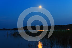 Moonlight on the lake at dusk