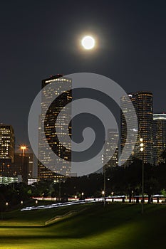 Moonlight over Downtown Houston Texas