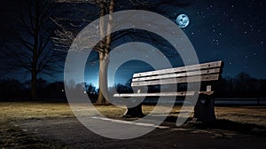 moonlight park bench at night