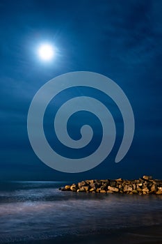 moonlight pic on a beach of mar del plata