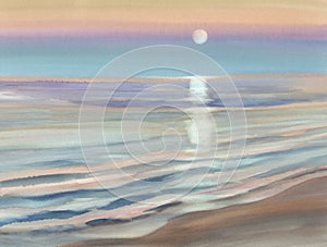 Moonlight seascape watercolor