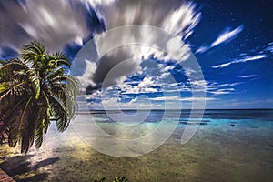 Moonlight Stars Clouds Night Reflection Blue Water Moorea Tahiti