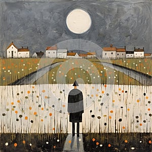 Moonlight Walks: A Painting By Mike Weld In The Style Of Gary Bunt