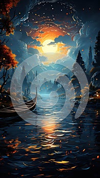 Moonlit ballet: Boats adrift. Created with Generative AI