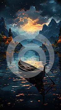 Moonlit ballet: Boats adrift. Created with Generative AI